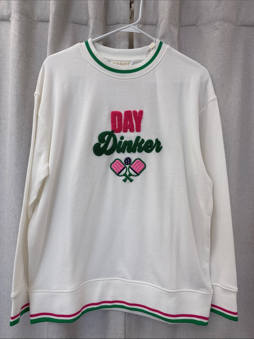 White 'Day Dinker' Embroidered Crewneck Sweater!
